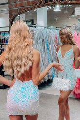 Sheath Spaghetti Straps Sequins Homecoming Dress